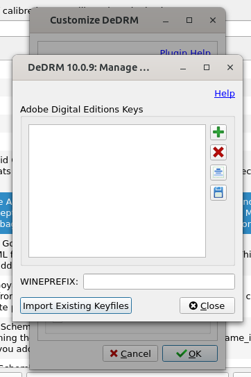 calibre ade import existing key files